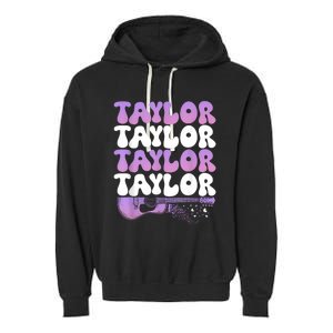 Girl Retro Taylor First Name Personalized Groovy 80S Garment-Dyed Fleece Hoodie