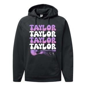 Girl Retro Taylor First Name Personalized Groovy 80S Performance Fleece Hoodie