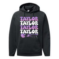 Girl Retro Taylor First Name Personalized Groovy 80S Performance Fleece Hoodie