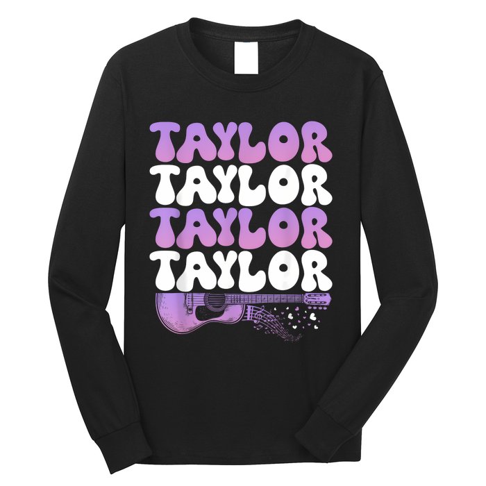 Girl Retro Taylor First Name Personalized Groovy 80S Long Sleeve Shirt