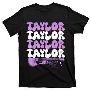 Girl Retro Taylor First Name Personalized Groovy 80S T-Shirt