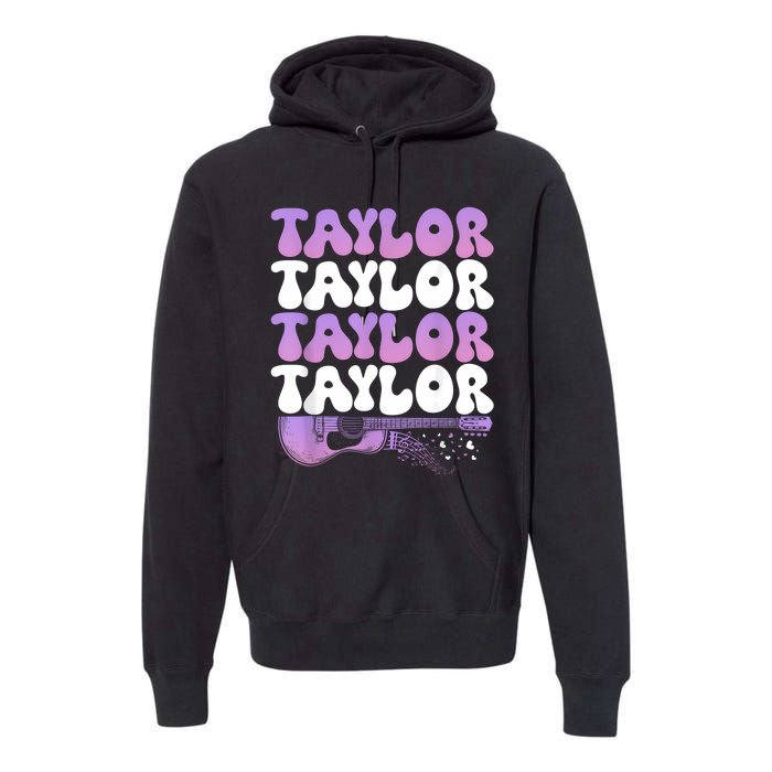 Girl Retro Taylor First Name Personalized Groovy 80S Premium Hoodie