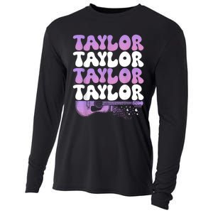 Girl Retro Taylor First Name Personalized Groovy 80S Cooling Performance Long Sleeve Crew