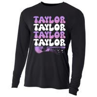 Girl Retro Taylor First Name Personalized Groovy 80S Cooling Performance Long Sleeve Crew