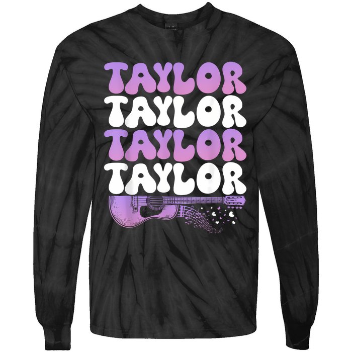 Girl Retro Taylor First Name Personalized Groovy 80S Tie-Dye Long Sleeve Shirt