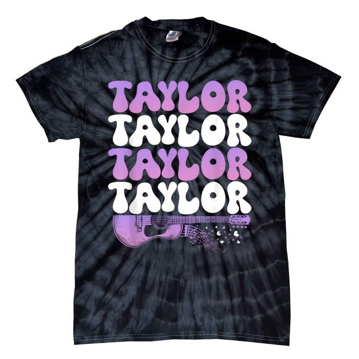 Girl Retro Taylor First Name Personalized Groovy 80S Tie-Dye T-Shirt