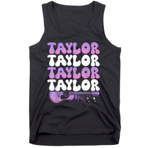 Girl Retro Taylor First Name Personalized Groovy 80S Tank Top