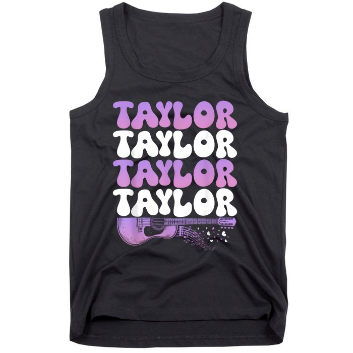 Girl Retro Taylor First Name Personalized Groovy 80S Tank Top