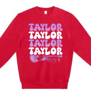 Girl Retro Taylor First Name Personalized Groovy 80S Premium Crewneck Sweatshirt