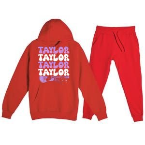 Girl Retro Taylor First Name Personalized Groovy 80S Premium Hooded Sweatsuit Set