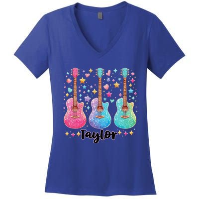 Girl Retro Taylor First Name Personalized Women's V-Neck T-Shirt