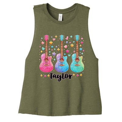 Girl Retro Taylor First Name Personalized Women's Racerback Cropped Tank