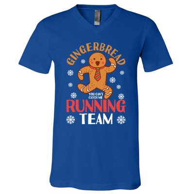 Gingerbread Running Team You CanT Catch Me Christmas Cookie Gift V-Neck T-Shirt