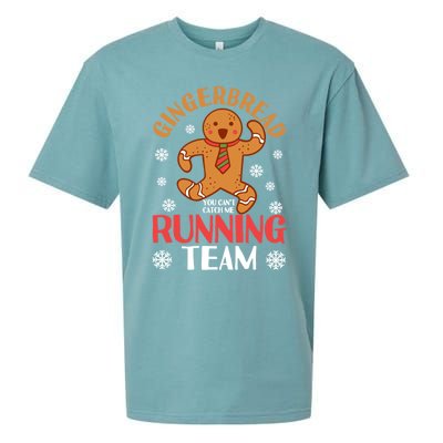 Gingerbread Running Team You CanT Catch Me Christmas Cookie Gift Sueded Cloud Jersey T-Shirt