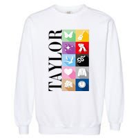 Girl Retro Taylor First Name Personalized Groovy Birthday Garment-Dyed Sweatshirt