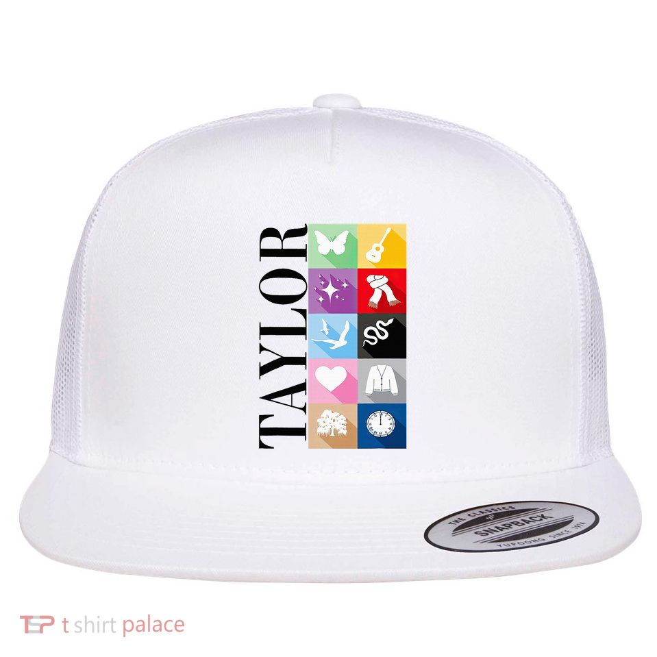 Girl Retro Taylor First Name Personalized Groovy Birthday Flat Bill Trucker Hat