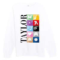 Girl Retro Taylor First Name Personalized Groovy Birthday Premium Crewneck Sweatshirt