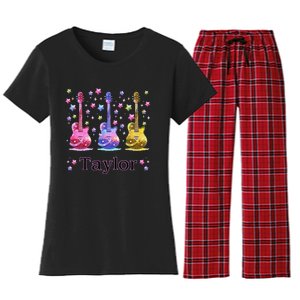 Girl Retro Taylor First Name Personalized Groovy 80S Gift Women's Flannel Pajama Set