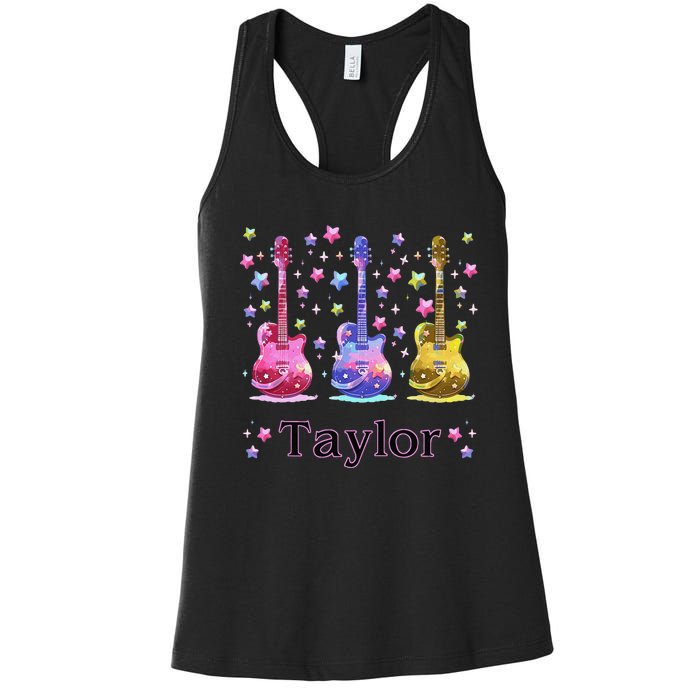 Girl Retro Taylor First Name Personalized Groovy 80S Gift Women's Racerback Tank