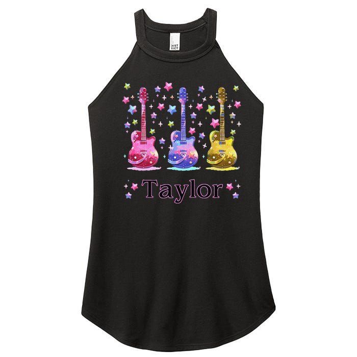 Girl Retro Taylor First Name Personalized Groovy 80S Gift Women's Perfect Tri Rocker Tank