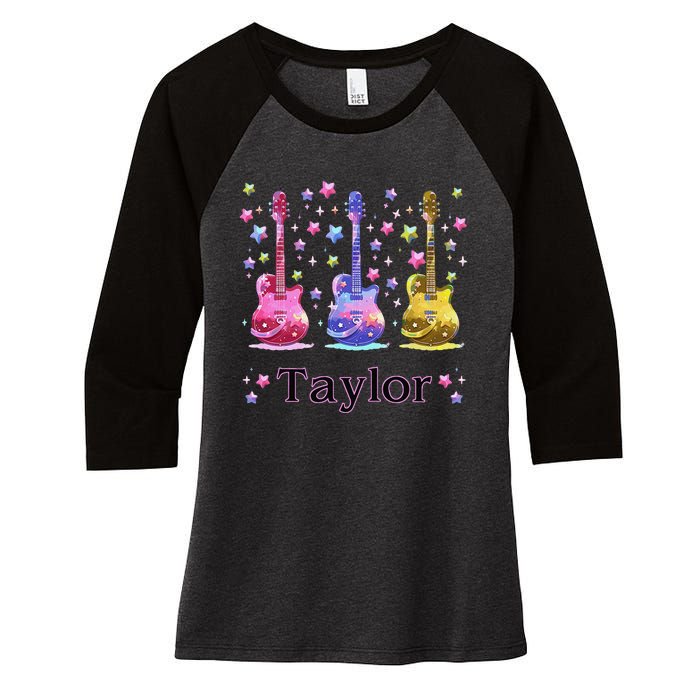 Girl Retro Taylor First Name Personalized Groovy 80S Gift Women's Tri-Blend 3/4-Sleeve Raglan Shirt