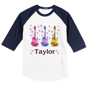 Girl Retro Taylor First Name Personalized Groovy 80S Gift Baseball Sleeve Shirt