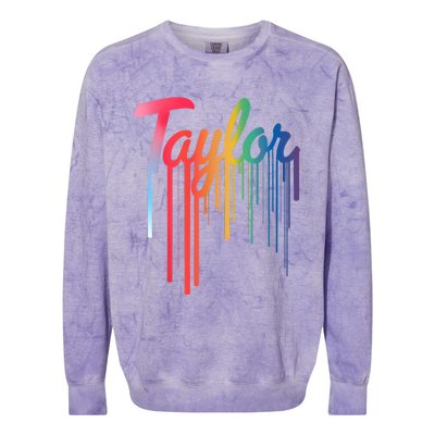 Girl Retro Taylor First Name Personalized Groovy 80S Colorblast Crewneck Sweatshirt