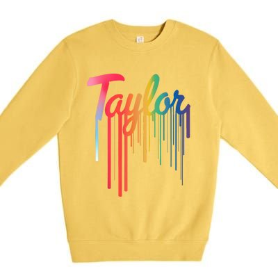 Girl Retro Taylor First Name Personalized Groovy 80S Premium Crewneck Sweatshirt