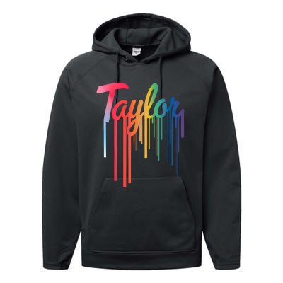 Girl Retro Taylor First Name Personalized Groovy 80S Performance Fleece Hoodie