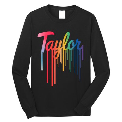 Girl Retro Taylor First Name Personalized Groovy 80S Long Sleeve Shirt