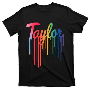 Girl Retro Taylor First Name Personalized Groovy 80S T-Shirt