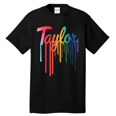 Girl Retro Taylor First Name Personalized Groovy 80S Tall T-Shirt