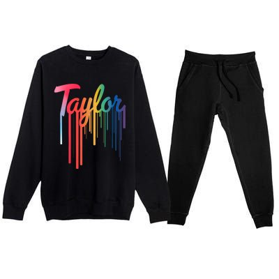 Girl Retro Taylor First Name Personalized Groovy 80S Premium Crewneck Sweatsuit Set