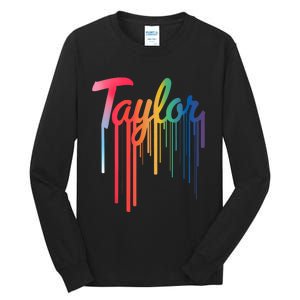 Girl Retro Taylor First Name Personalized Groovy 80S Tall Long Sleeve T-Shirt