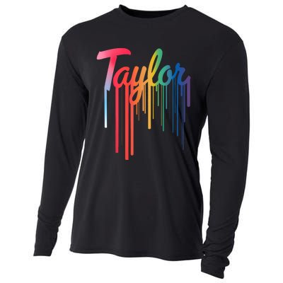 Girl Retro Taylor First Name Personalized Groovy 80S Cooling Performance Long Sleeve Crew