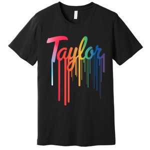 Girl Retro Taylor First Name Personalized Groovy 80S Premium T-Shirt