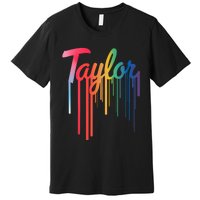 Girl Retro Taylor First Name Personalized Groovy 80S Premium T-Shirt