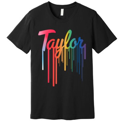 Girl Retro Taylor First Name Personalized Groovy 80S Premium T-Shirt