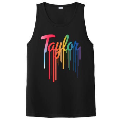 Girl Retro Taylor First Name Personalized Groovy 80S PosiCharge Competitor Tank