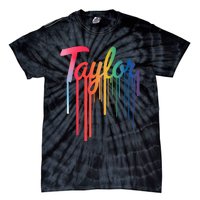 Girl Retro Taylor First Name Personalized Groovy 80S Tie-Dye T-Shirt