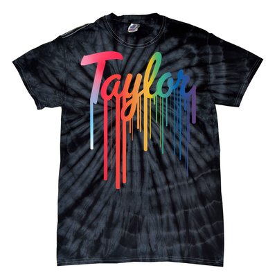 Girl Retro Taylor First Name Personalized Groovy 80S Tie-Dye T-Shirt