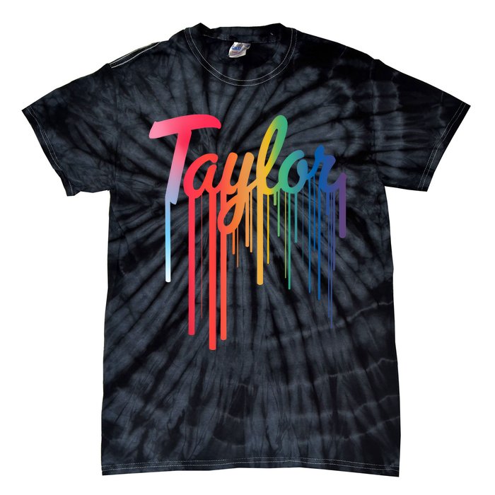 Girl Retro Taylor First Name Personalized Groovy 80S Tie-Dye T-Shirt