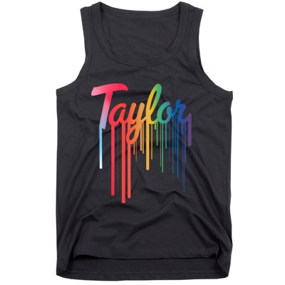 Girl Retro Taylor First Name Personalized Groovy 80S Tank Top