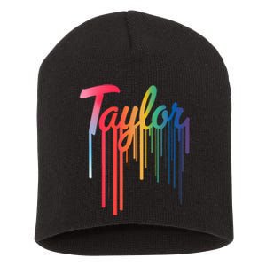 Girl Retro Taylor First Name Personalized Groovy 80S Short Acrylic Beanie