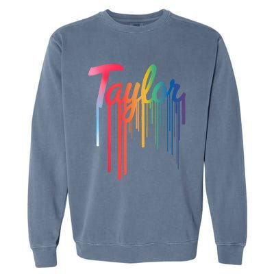 Girl Retro Taylor First Name Personalized Groovy 80S Garment-Dyed Sweatshirt