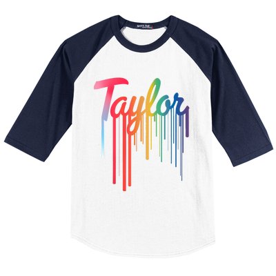 Girl Retro Taylor First Name Personalized Groovy 80S Baseball Sleeve Shirt