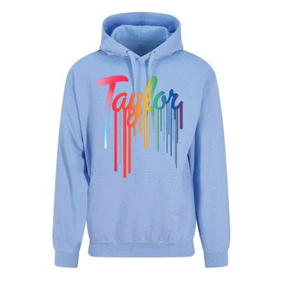 Girl Retro Taylor First Name Personalized Groovy 80S Unisex Surf Hoodie