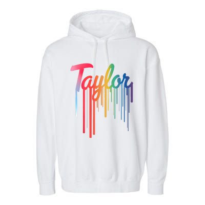 Girl Retro Taylor First Name Personalized Groovy 80S Garment-Dyed Fleece Hoodie