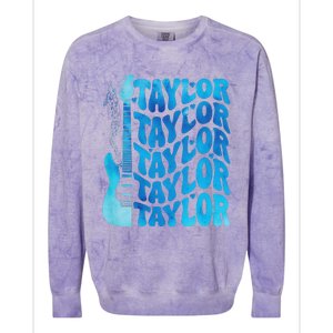 Girl Retro Taylor First Name Personalized Groovy 80S Colorblast Crewneck Sweatshirt