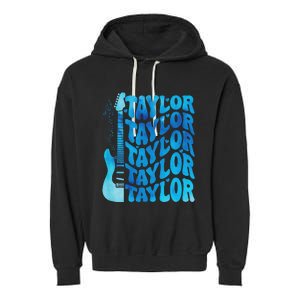 Girl Retro Taylor First Name Personalized Groovy 80S Garment-Dyed Fleece Hoodie